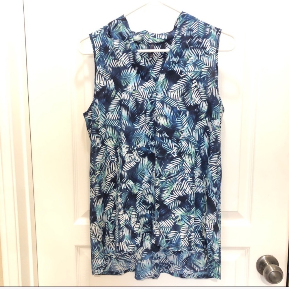 NYDJ Tropical Palm Leaf Print Sleeveless Blouse